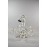A Mid 20th Century Glass and Chrome Five Branch Ceiling Chandelier, Some Losses, 49cm high