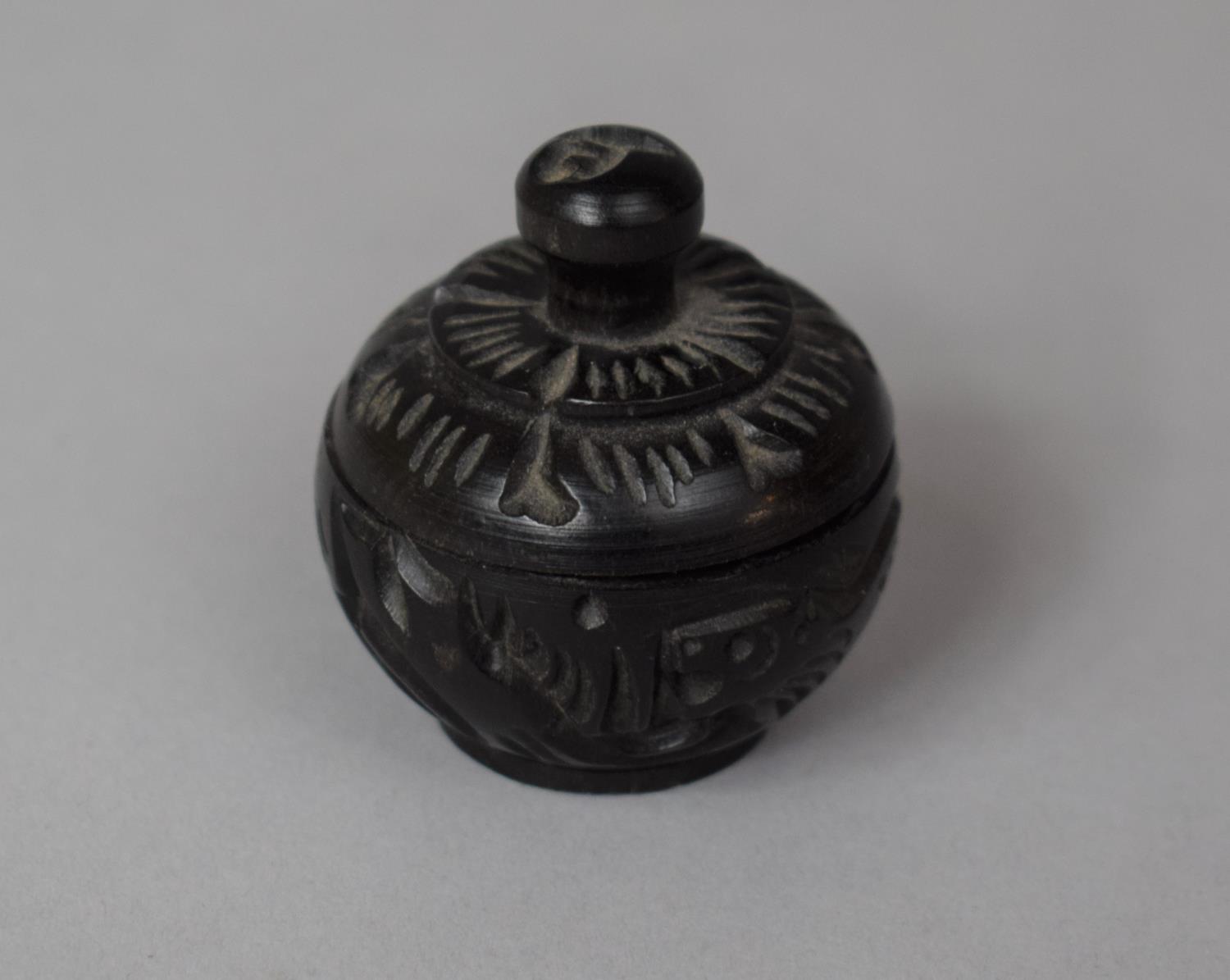 A Small Carved Globular Box, 4.5cm high - Image 3 of 4