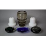 A Collection of Coloured Glass to Include Heavy Whitefriars Vase, Ashtray etc Together with Two