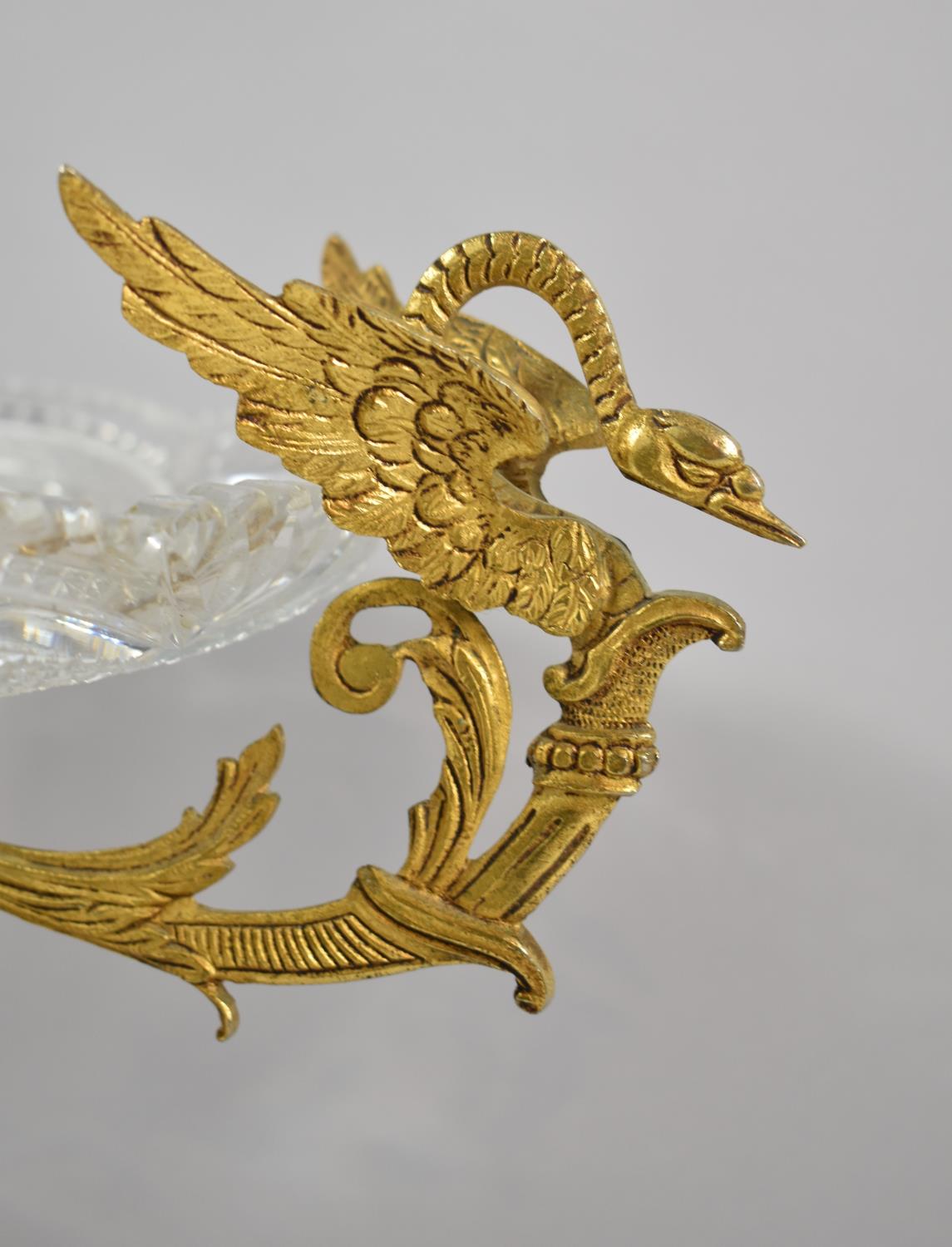 A Continental Gilt Metal and Cut Glass Table Centre Bowl with Stylised Swan Handles, Art Nouveau - Image 2 of 3