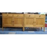 A Pair of Ministry of Defence Oak Two Drawer Side Cabinets, Each 106cm Wide, Stamp Marks to Back,