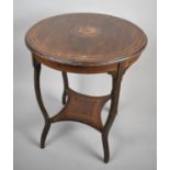 An Edwardian Inlaid Circular Table with Stretcher Shelf, Extended Cabriole Supports, 60cm Diameter