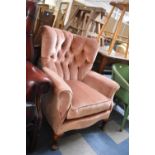 An Edwardian Buttoned Upholstered Ladies Armchair