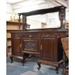 An Edwardian Mahogany Mirror Backed Sideboard with Centre Drawer Over Pull Front Storage Area and