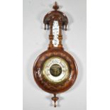 A Late 19th Century Wall Hanging Aneroid Barometer in Carved Surround with Thermometer, 44cm high