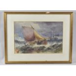 A Framed Watercolour Depicting Fishing Barge in Stormy Sea, 30x20cm