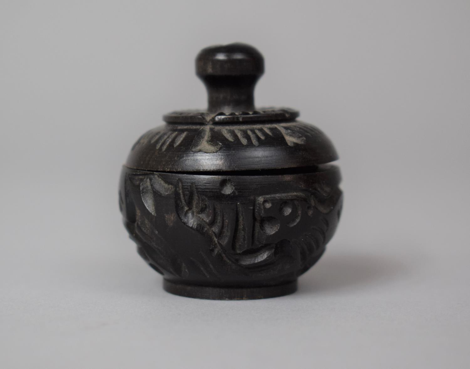 A Small Carved Globular Box, 4.5cm high - Image 2 of 4