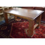 A Modern Rectangular Extending Dining Table with One Extra Leaf on Square Supports, Extends to