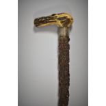 A Bone Handled and White Metal Mounted Briar Walking Stick, 90cm Long