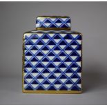 A Blue, White and Gilt Decorated Cubist Lidded Jar, 20cm High (Lid Glued)