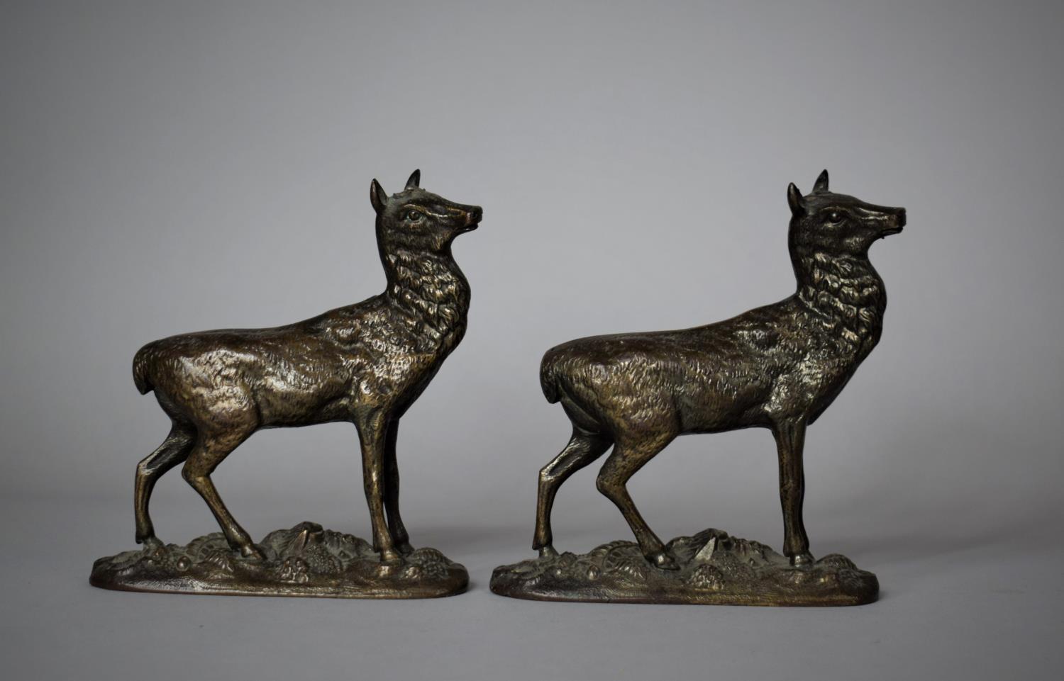 A Pair of Late 19th Century Bronze Mounts in the Form of Stags (Missing Antlers)