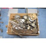 A Box Containing Various Vintage Scrap Gas Light Fittings, Brass Anglepoise, Ceramics etc