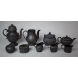 A Collection of Nine Pieces of Wedgwood Basalt to Include Teapot, Coffee Pot, Hot Water Jug, Cream