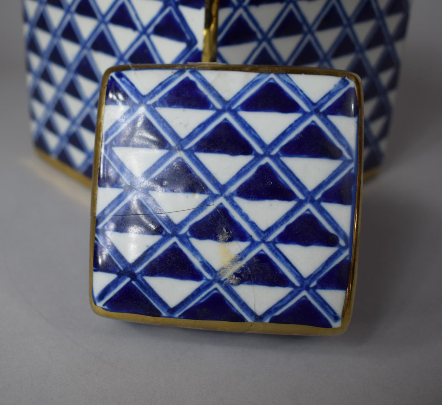 A Blue, White and Gilt Decorated Cubist Lidded Jar, 20cm High (Lid Glued) - Image 3 of 4