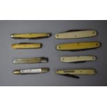 A Collection of Eight Vintage Penknives to Include Bone and Mother of Pearl