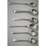 Six Small Silver Salt or Condiment Spoons, Various Hallmarks