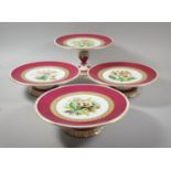 A Late 19th Century Hand Painted Part Fruit Set Comprising Tazza and Three Footed Bowls, 23cm