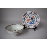 Two Pieces of 19th Century Oriental Imari Pattern Porcelain to Include Bowl and Plate, Both AF