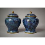 A Pair of 20th Century Chinese Zi Jin Cheng Cloisonne Lidded Vases of Baluster Form on Blue