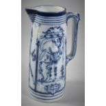 A German Blue and White Salt Glazed Jug Decorated in Relief with Knights in Armour, Hairline and
