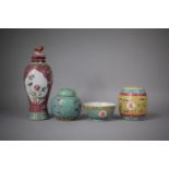 Three Pieces of Early/Mid 20th Century Chinese Ceramics to Include Lidded Ginger Jar on Blue