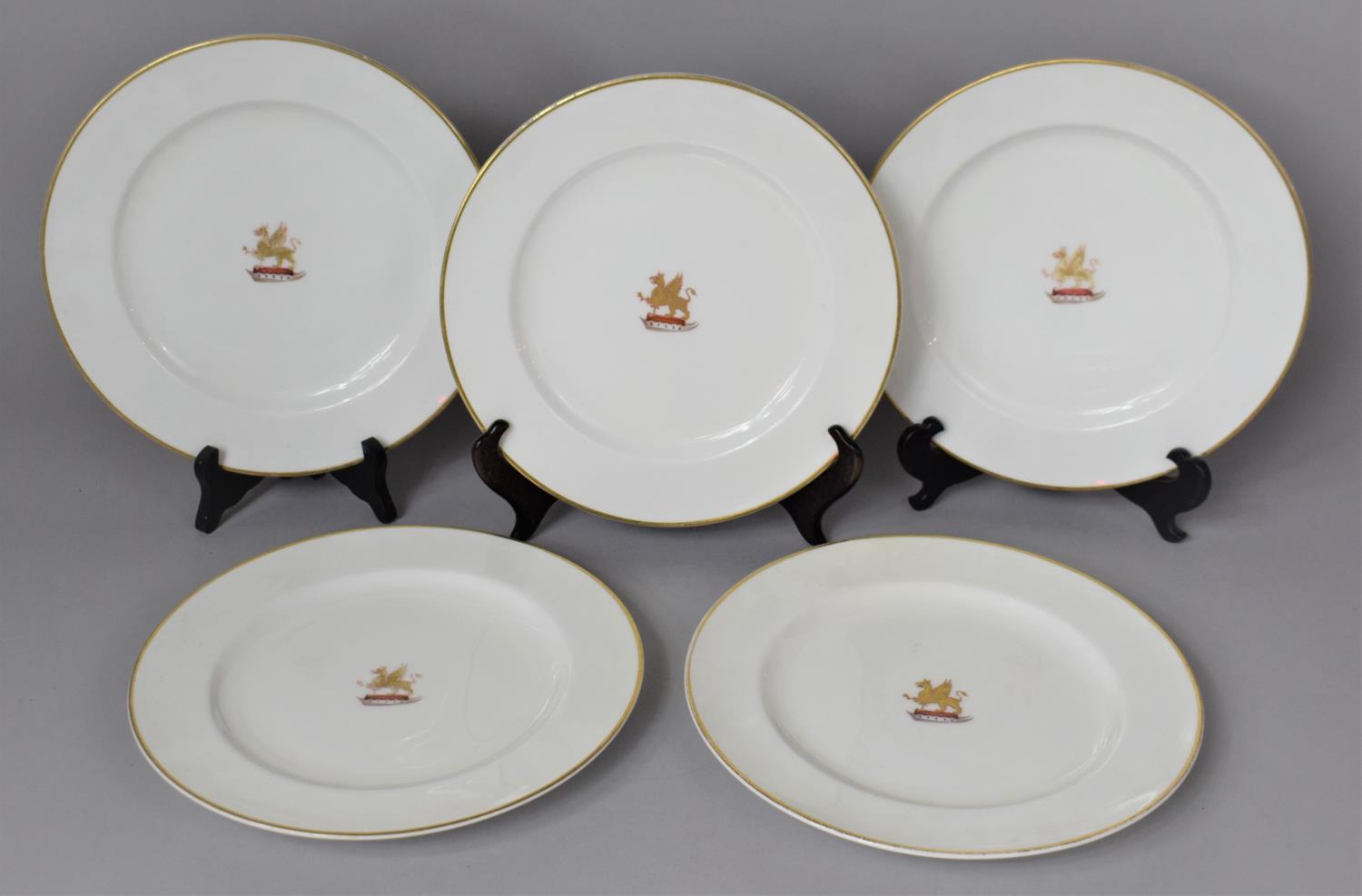 A Set of Five Minton Armorial Plates with Central Crests for Mostyn School, Parkgate Wirral, 25.