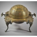 An Early 20th Century Pressed Brass Muffin Dish of Globular Form on Cabriole Supports, 21cm wide