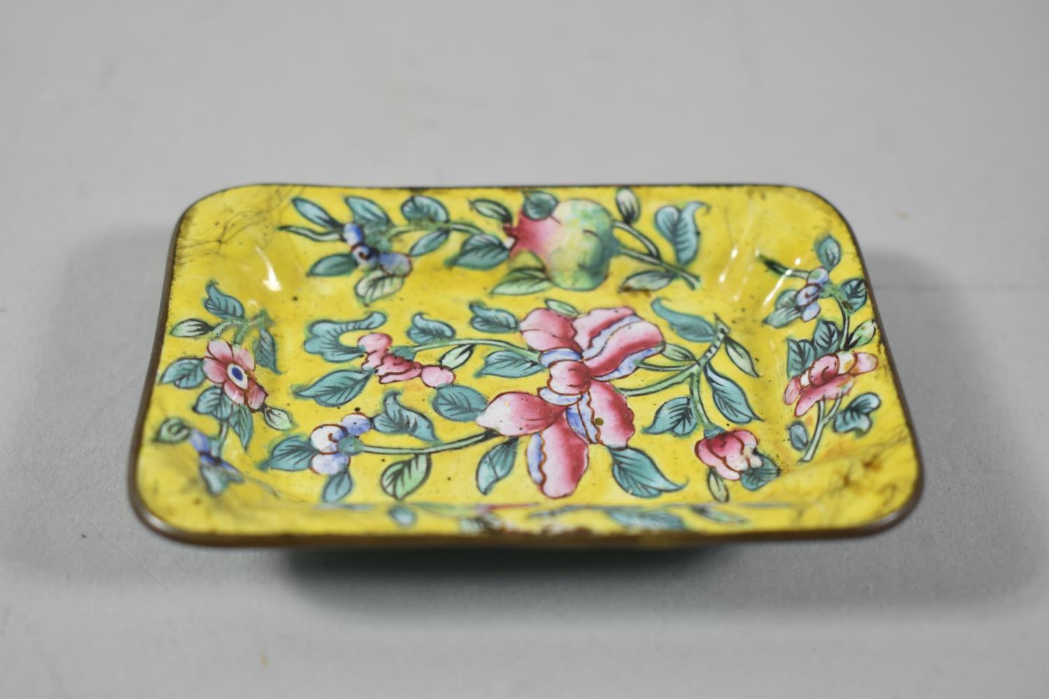 A Miniature Oriental Rectangular Enamelled Dish and a Small Cloisonne Vase, Dish 8.25cm Wide - Image 2 of 3