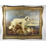 A Large Gilt Framed Oil on Canvas Depicting Sporting Dog with Game, 19th Century, Some Repairs,