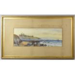 A Framed 19th Century Watercolour Depicting Castle Ruin by Beach, 47x17cm