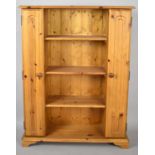 A Modern Pine Open Bookcase with CD/DVD Compartment Either Side, 86cm Wide