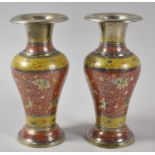 A Pair of Indian Enamelled Silver Plated Vases, The Bodies Decorated in Coloured Enamels with