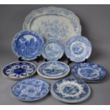 A Collection of Various Blue and White Plates to Comprise Spode Etc Together with Large Meat