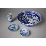 Four Pieces of Oriental Blue and White Porcelain to Include Large Bowl (33.5cm Diameter),