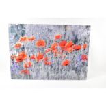 A Modern Print on Glass, Poppies, 70cm x 50cm