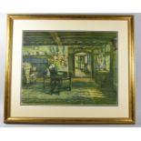 A Framed Print After Richter, Interior Scene, Some Woodworm Holes, 57.5x44cm