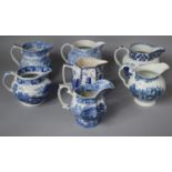 A Collection of Seven Various Blue and White Printed Jugs to Comprise Rington's, Johnston Bros.,