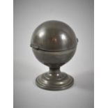 A 19th Century Pewter Inkstand in the Form of a Globe with Hinged Lid, Glass Liner, 10cm High