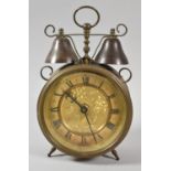 An Early 20th Century German Drum Alarm Clock with Two Bells, Working Order, 25cm high