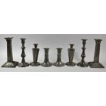 A Collection of Four Pairs of Pewter Candlesticks, Various Ages, Tallest 21cm