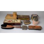 A Collection of Vintage Ephemera to Include Hair and Clothes Brushes, Cherry Tin and Tobacco Tin,