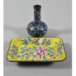 A Miniature Oriental Rectangular Enamelled Dish and a Small Cloisonne Vase, Dish 8.25cm Wide