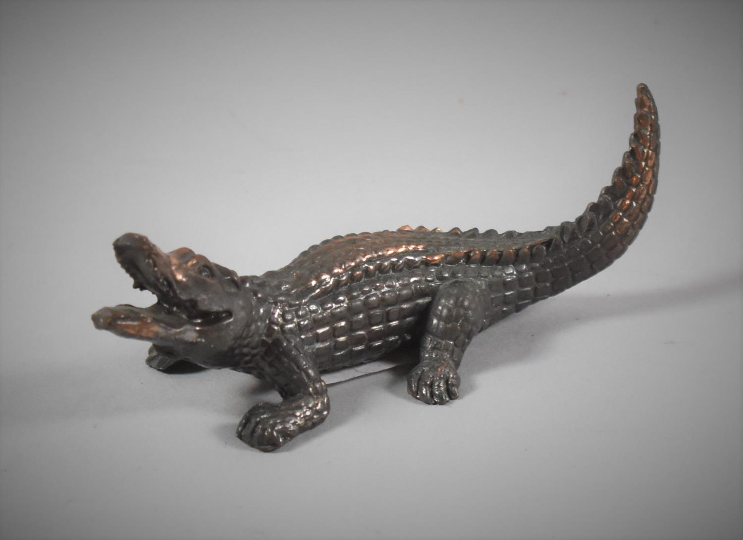 A Small Copper Patinated Metal Study of an Alligator, 5.5cm Long