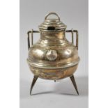 A Small Lidded Silver Plated Cauldron with Shell Motif, 3ft, 8.5cm high