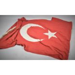 A Large WWI Style Ottoman Empire Turkish Flag with Rope and Wooden Tog, 264cmx165cm Approx