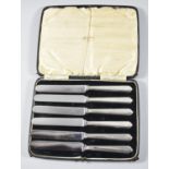 A Cased Set of Six Silver Handled Butter Knives, Sheffield 1950