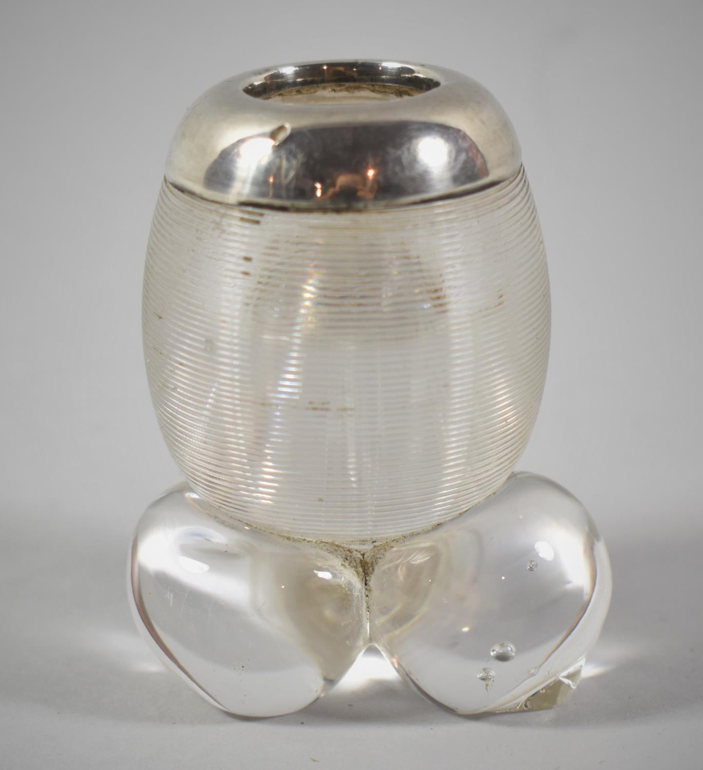 A Silver Mounted Glass Match Holder/Striker on Three Ball Feet, Ribbed Body, Birmingham 1903, 6.75cm