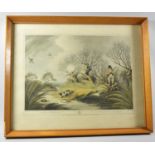 A Framed French Duck Shooting Print, 53.5x42.5cm