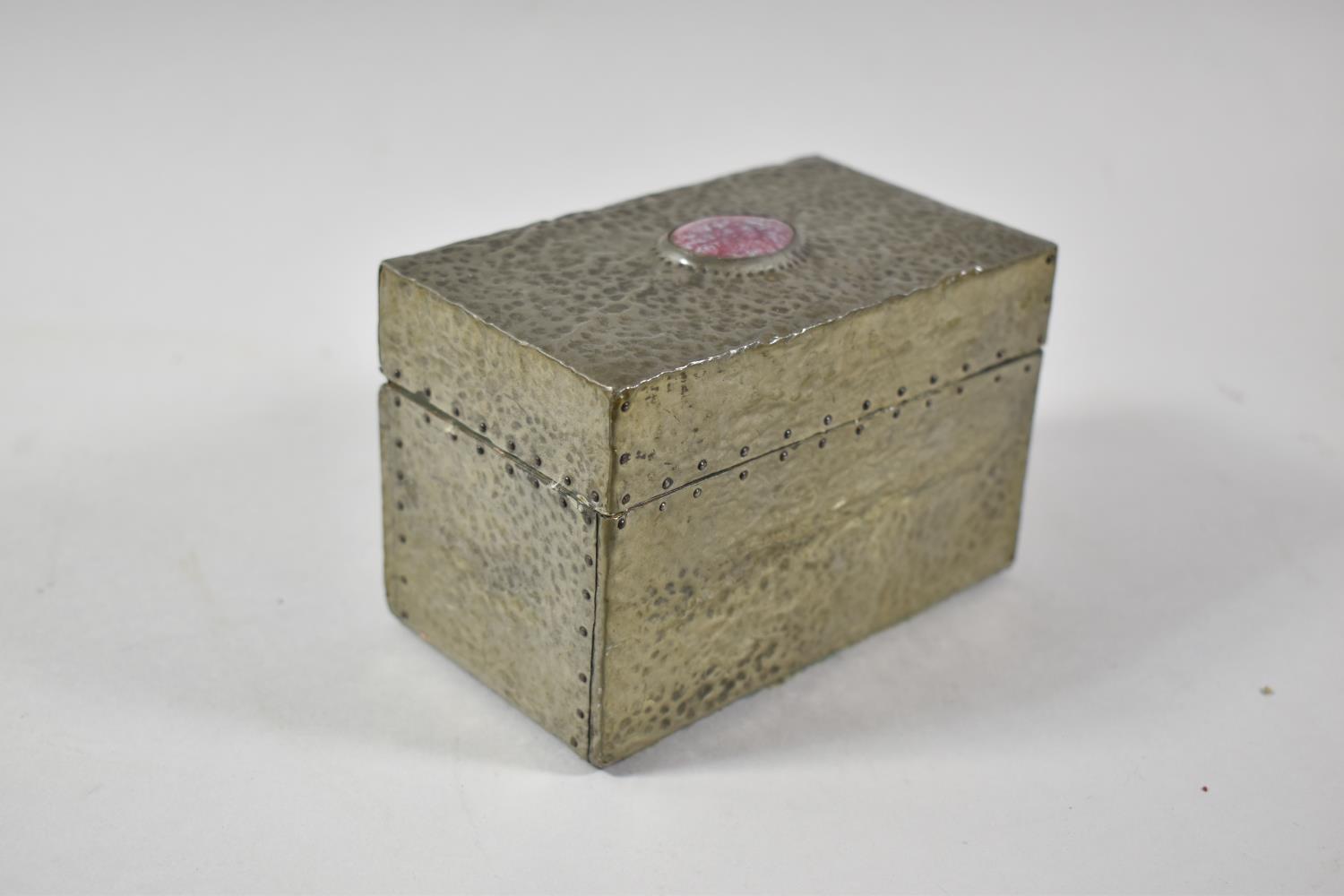 A Pewter Covered Two Division Card Box with Cabouchon to Hinged Lid, 12cm Wide