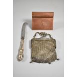 A Collection of Curios to Include Silver Plated Chainmail Purse, Silver Handled Butter Knife and